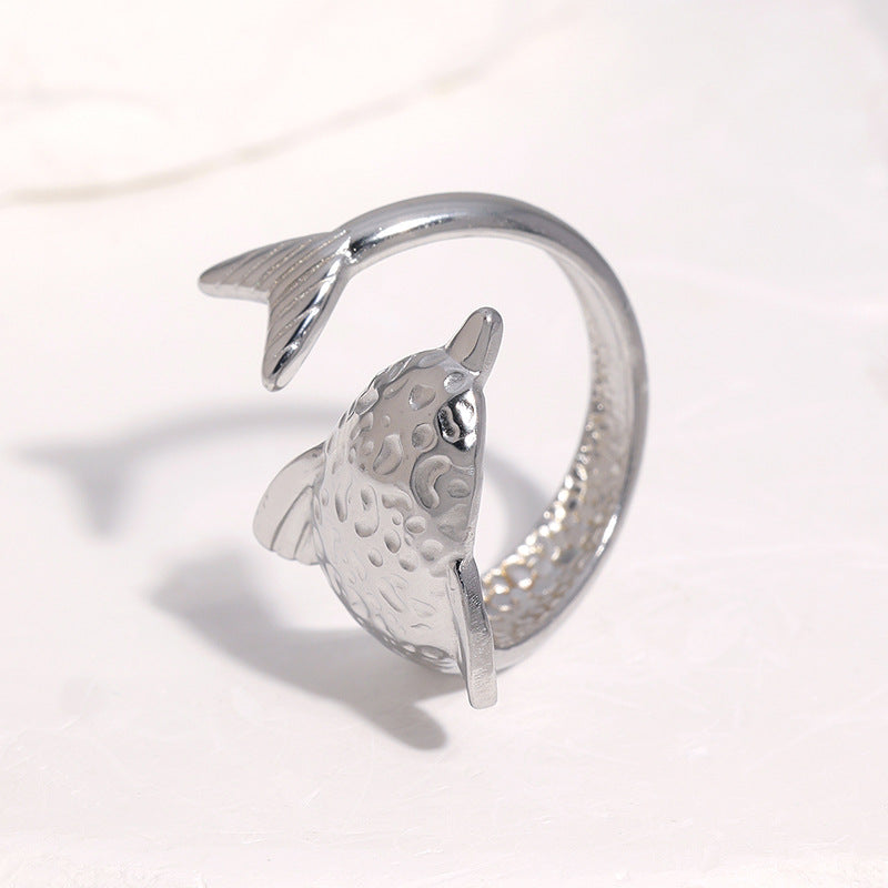 Cute Gold Plated Stainless Steel Dolphin Ring Adjustable Animal Design for Women
