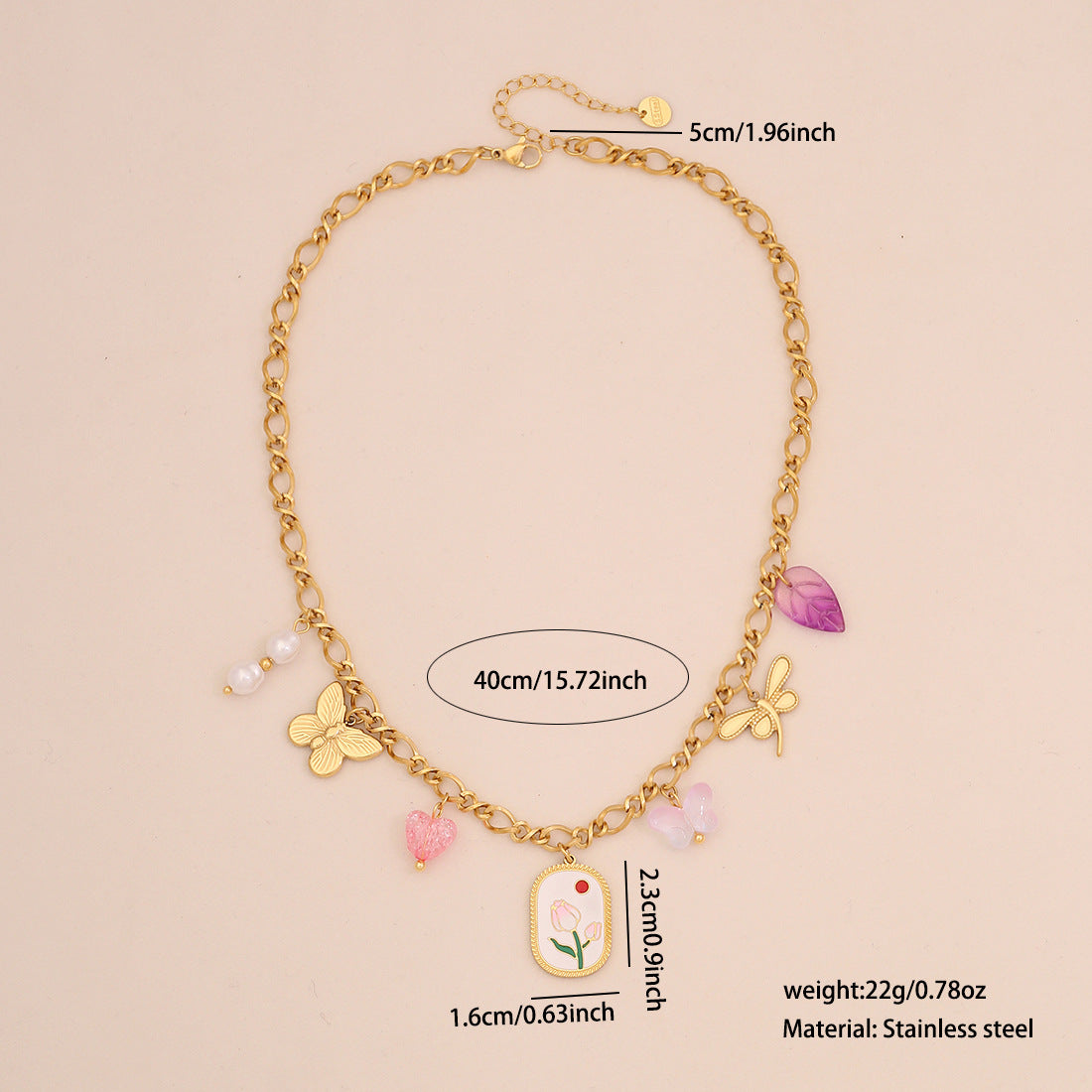 Collana con pendente a forma di cuore retrò in acciaio inossidabile con finitura placcata per donna, delicata catena clavicola in stile fresco e dolce
