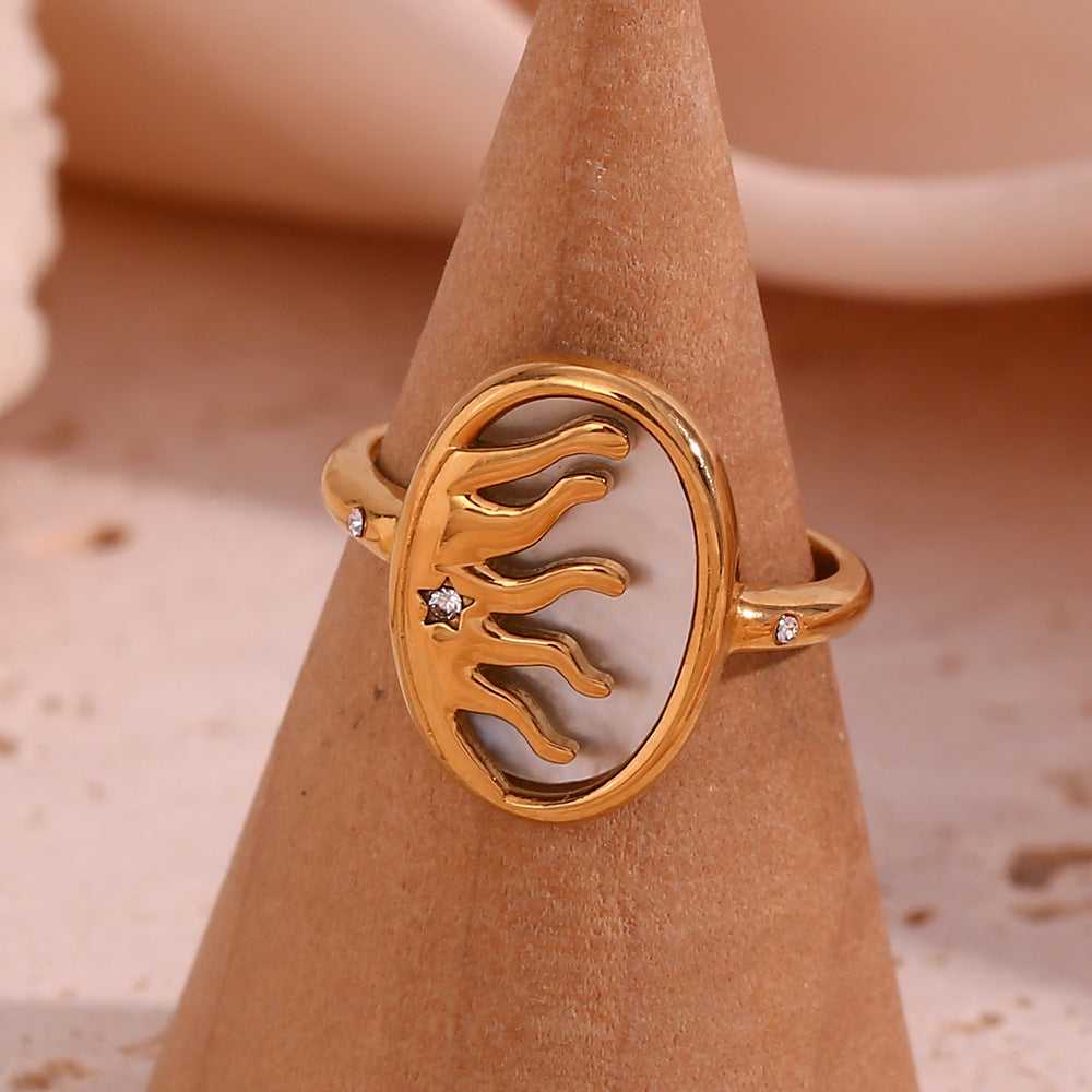 Vintage Geometric Stainless Steel Ring with 18K Gold Plating for Women
