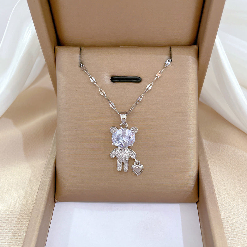 Collar geométrico minimalista de acero de titanio dulce con colgante incrustado de diamantes de imitación para mujer