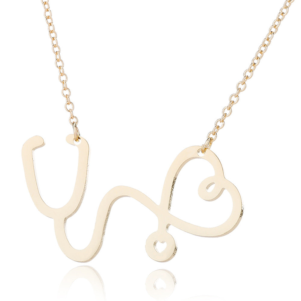 Collar con colgante de estetoscopio geométrico estilo punk para mujer en acero inoxidable con acabado pulido
