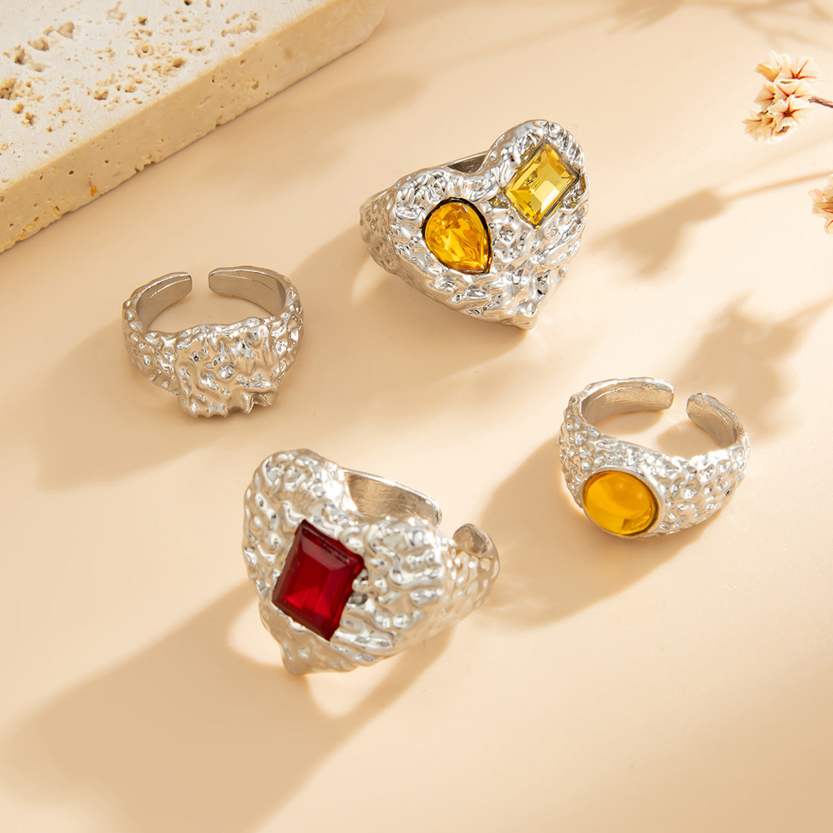 Streetwear Alloy Heart Ring with Rhinestone Inlay Plated Finish for Women