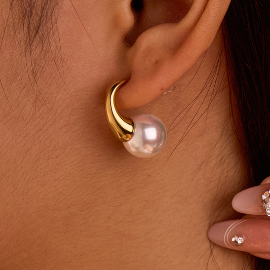 Elegant Stainless Steel Pearl-Style Earrings with Plating Finish for Women Minimalist Fashion Office Wear