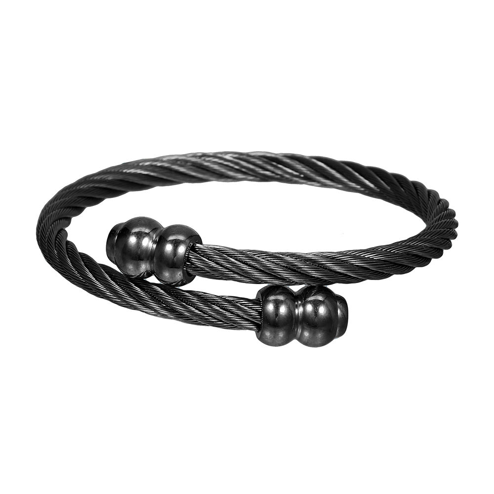 Vintage Streetwear Geometric Round Plated Stainless Steel Twisted Bracelet for Unisex