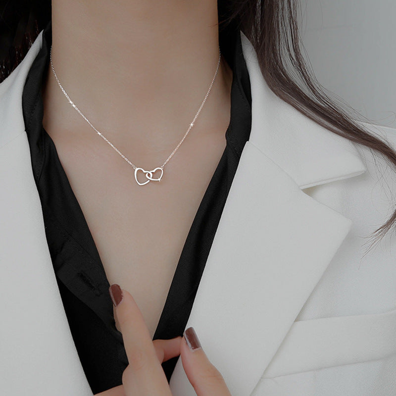Minimalist 18K Gold Plated Titanium Steel Double Heart Pendant Necklace for Women and Men