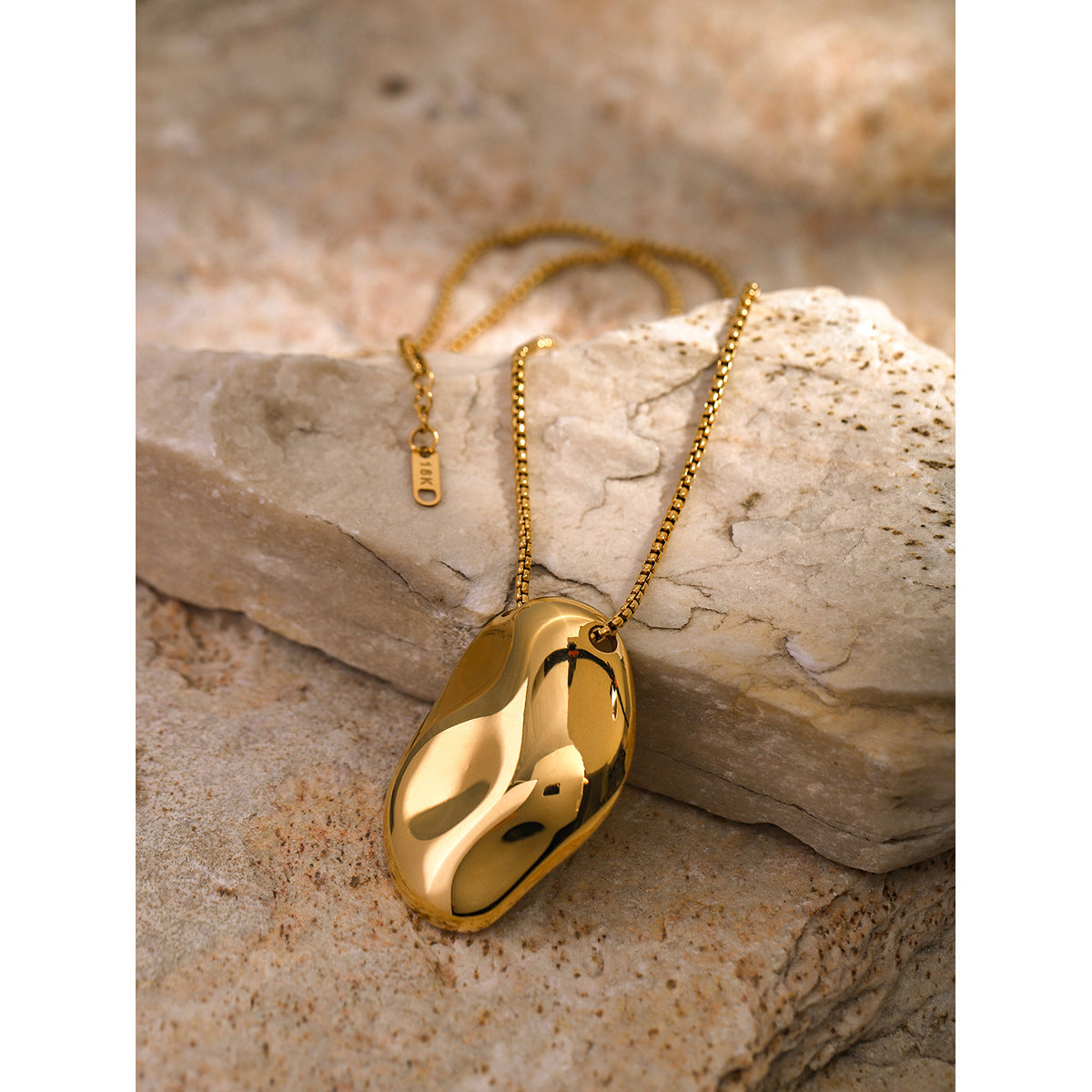 Ins Style 18K Gold Plated Irregular Hammered Stainless Steel Snake Chain Necklace Unisex