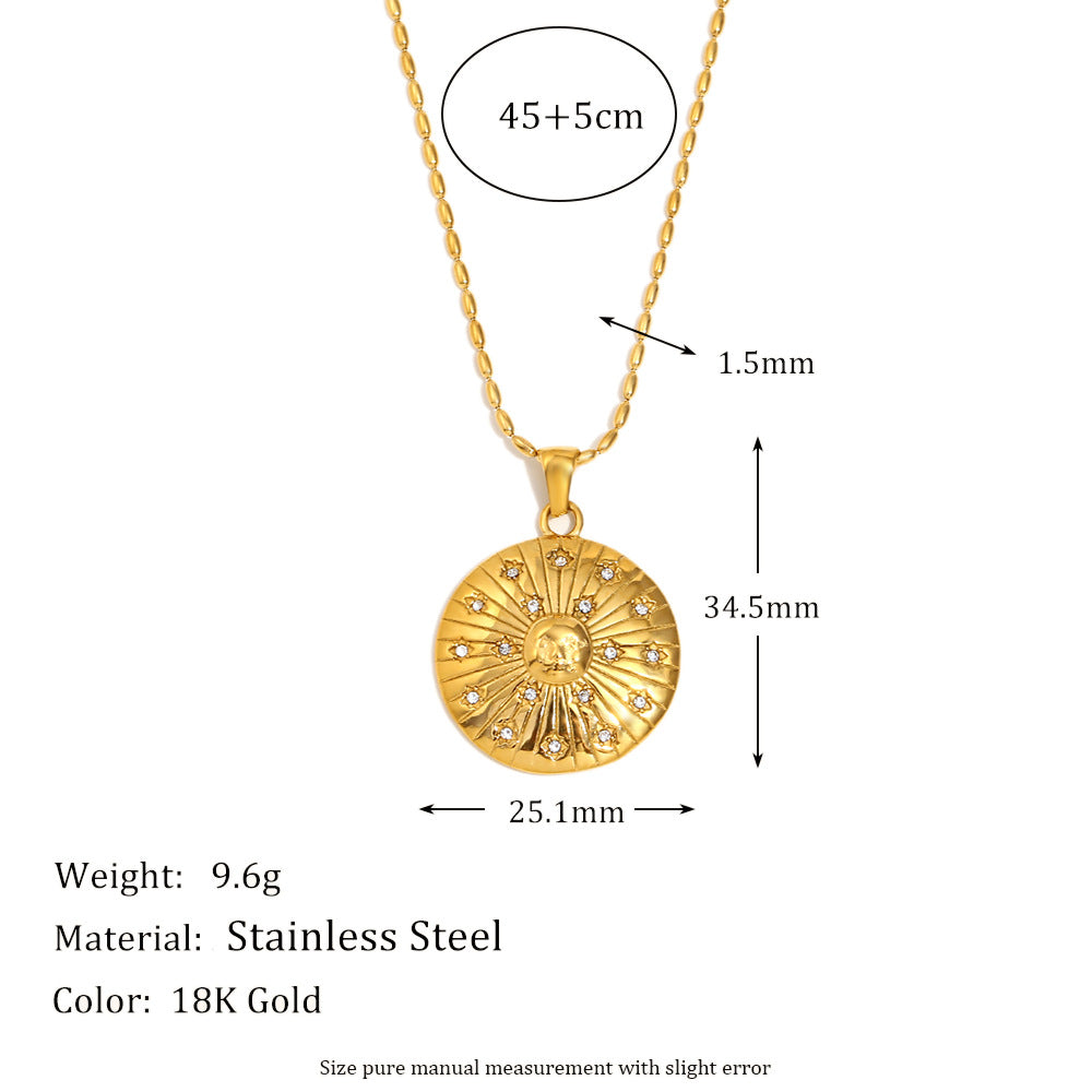 Vintage Compass Pendant Necklace with Geometric Four-Pointed Star Design, Stainless Steel Body, Titanium Steel Pendant, 18K Gold Plated Finish