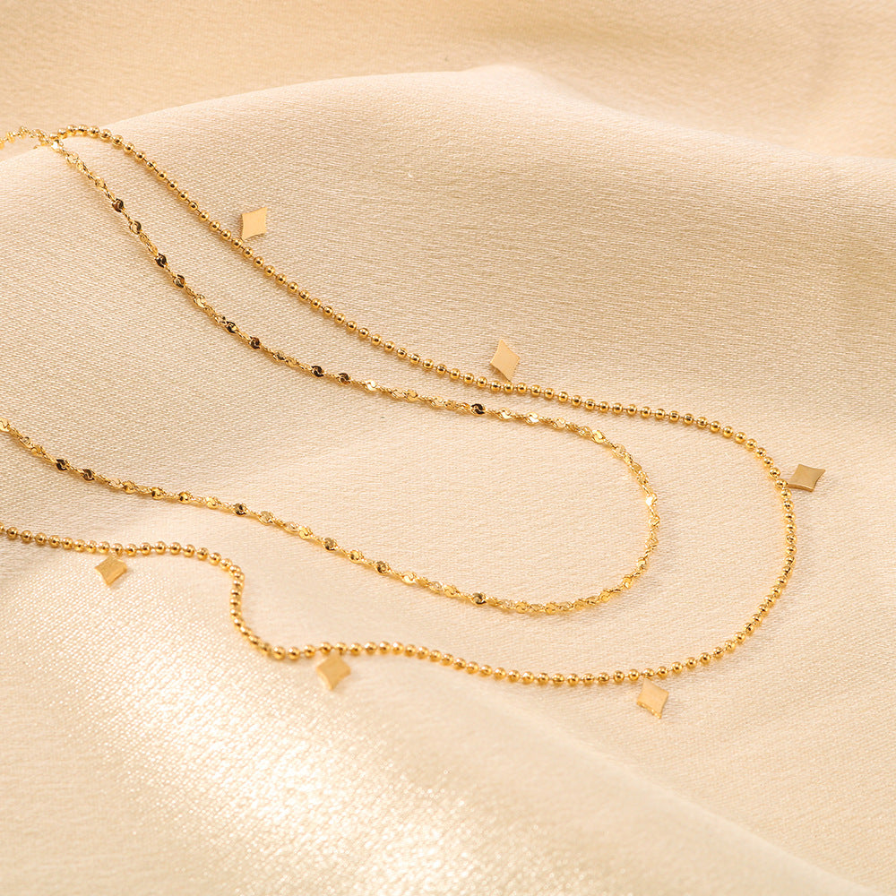 Minimalist Leaf-Shaped Titanium Steel Necklace with 18K Gold Plating, Waterproof and Versatile O-Chain Design