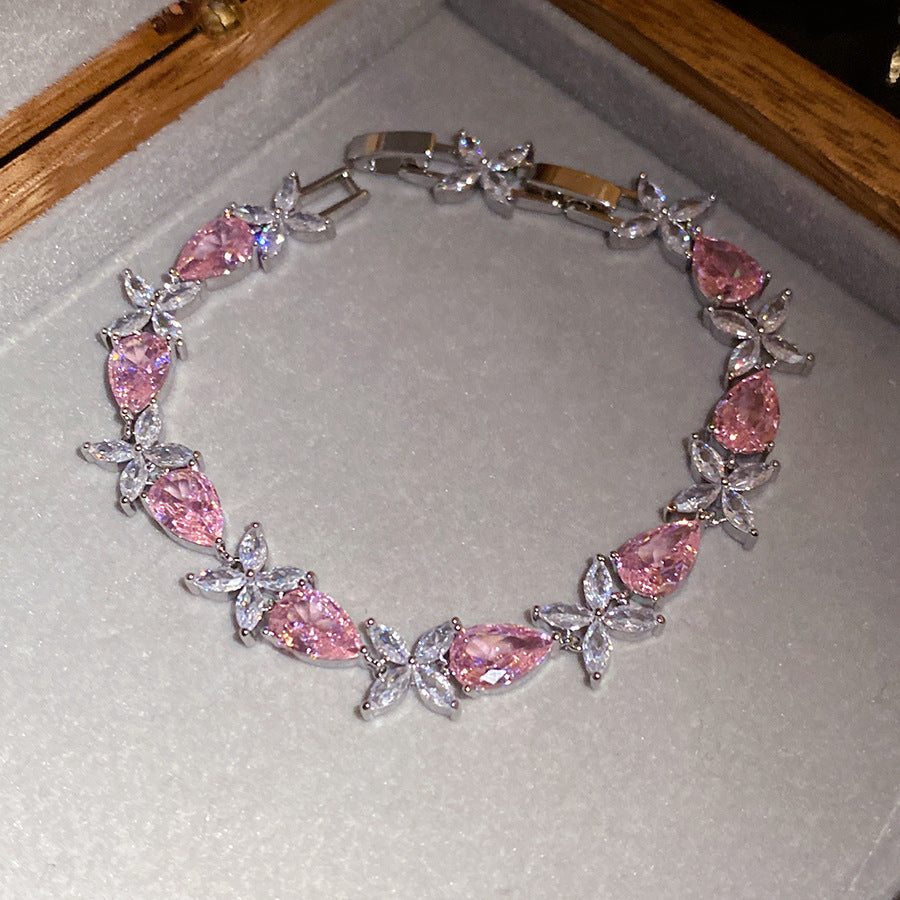 Elegant Gold Plated Brass Butterfly Floral Cubic Zirconia Bracelet for Women