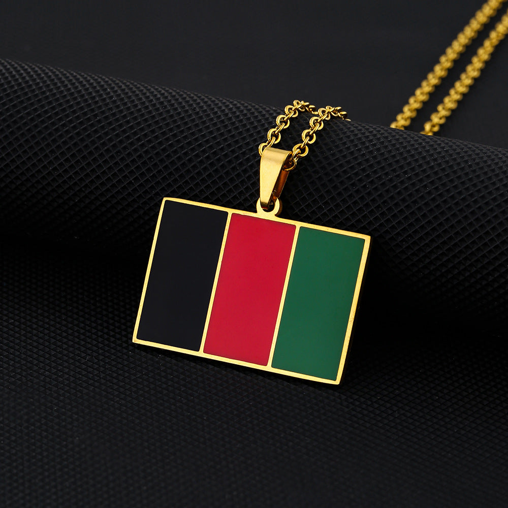 Ethnic Vintage Geometric Enamel Pendant Necklace in 304 Stainless Steel with Flat Cross Chain for Women