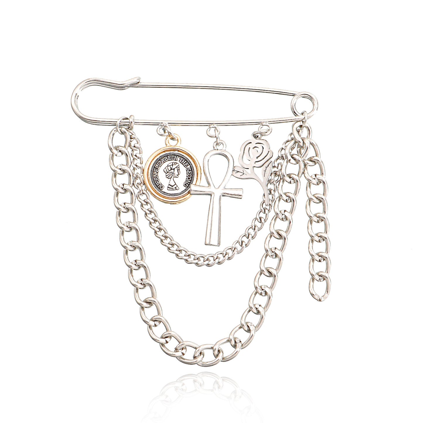 Punk Style Geometric Rose Flower Brooch with Tassel for Women Alloy Plated Decorative Pin