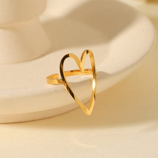 Anello da donna in acciaio inossidabile placcato oro 18 carati a forma di cuore vuoto