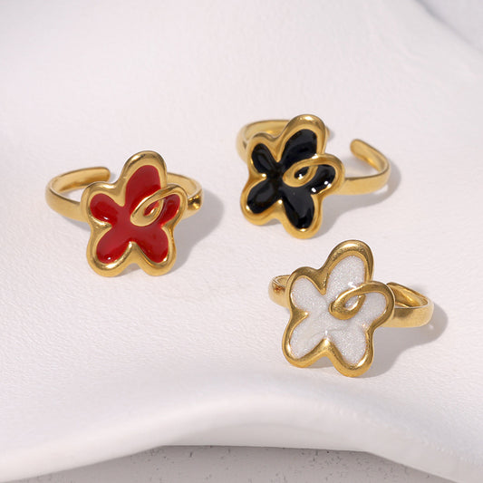 Anillo abierto floral minimalista de acero inoxidable chapado en oro de 18 quilates, joyería de moda para mujer