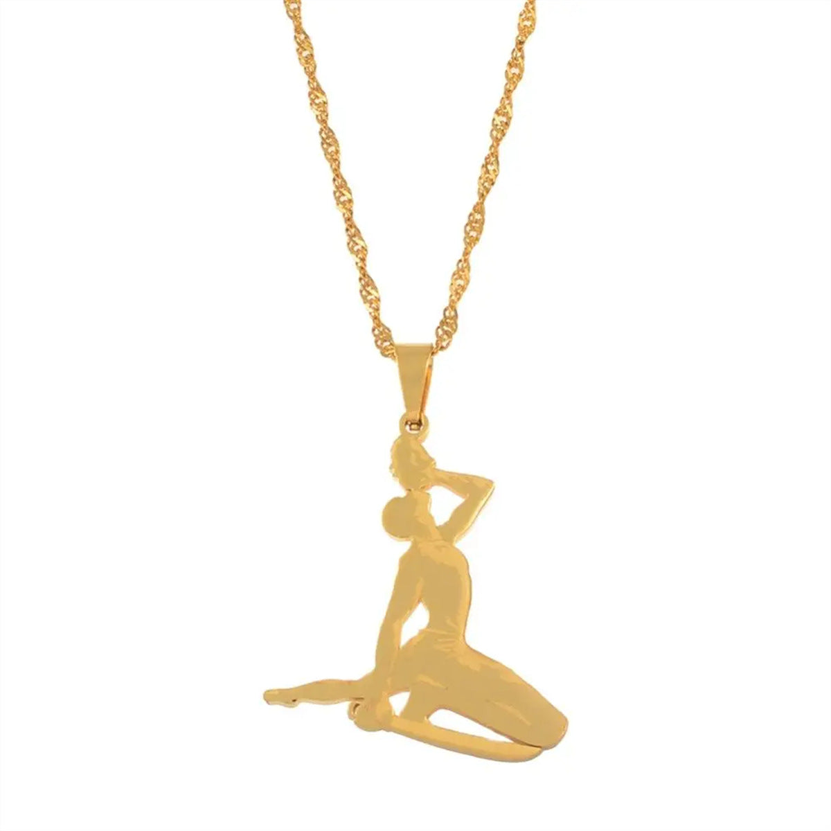 Minimalist Geometric Letter Pendant Necklace for Women and Men in Stainless Steel with Gold Plating