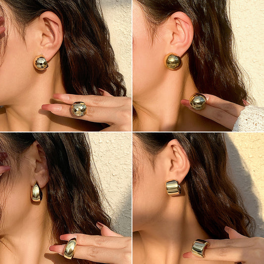 Pendientes minimalistas de acero inoxidable geométricos redondos con acabado de espejo y superficie chapada para mujer