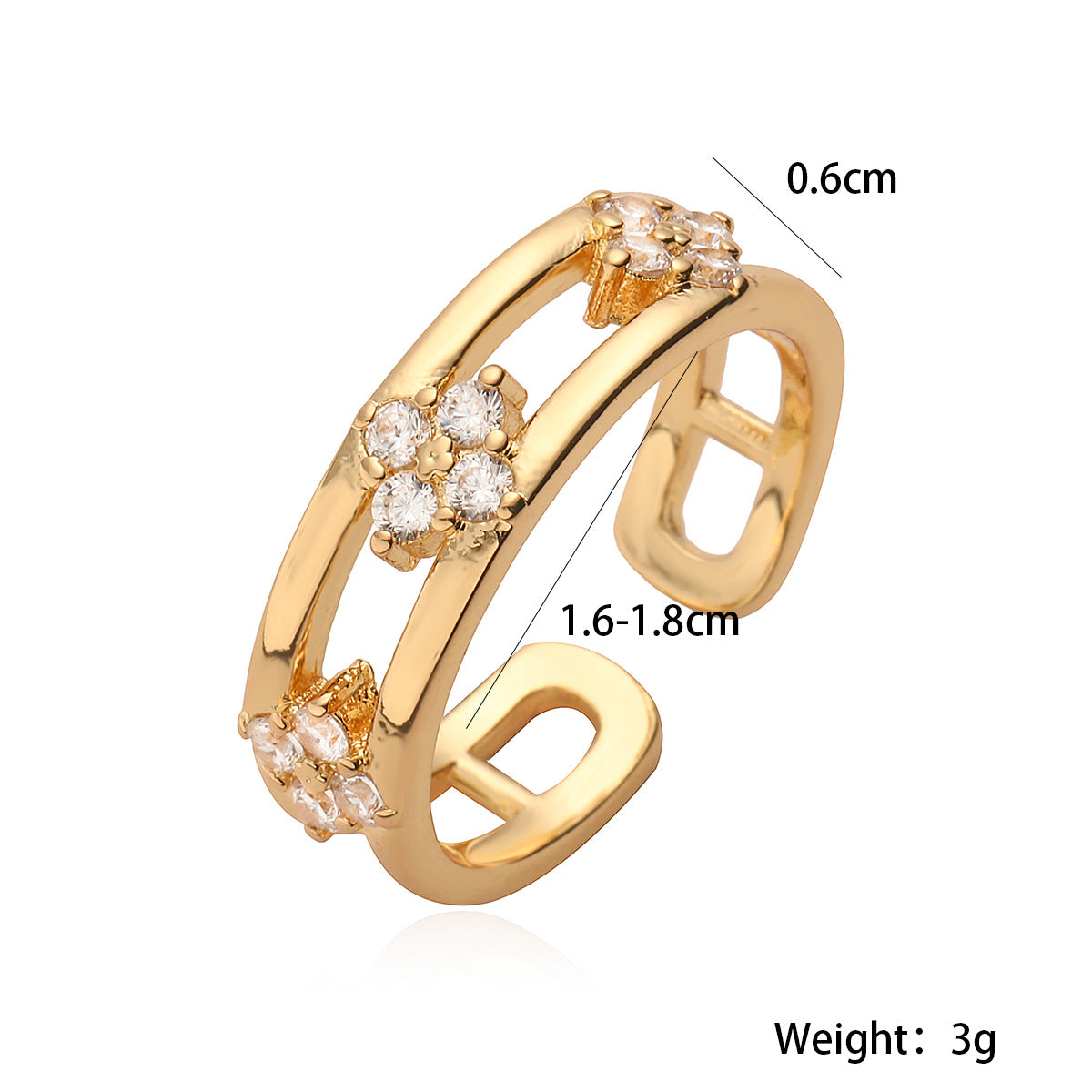 Minimalist Geometric Hollow-Out Ring for Women Made of Brass with 18K Gold Plating and Zircon Inlay
