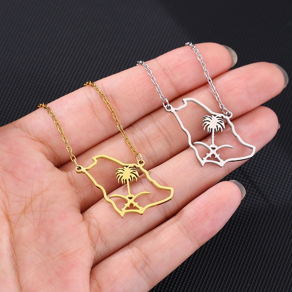 Collana con Pendente Geometrico Stile Etnico da Donna in Acciaio Inossidabile con Pendente in Acciaio al Titanio e Finitura Galvanica, Catena a O Leggera da Maglione