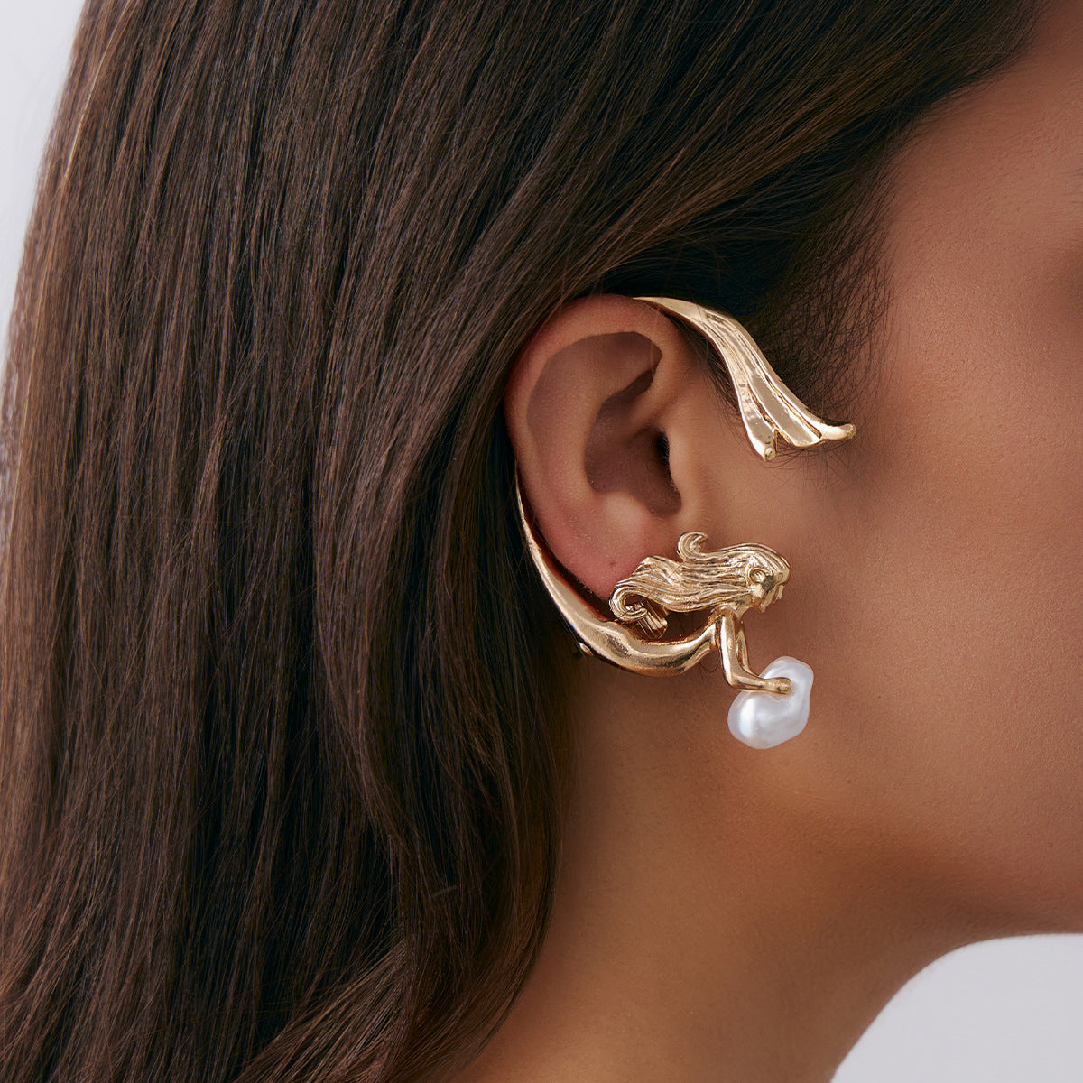 Minimalist Angel Mermaid Clip-On Earrings for Women with Imitation Pearl Accents and Electroplated Steel Posts