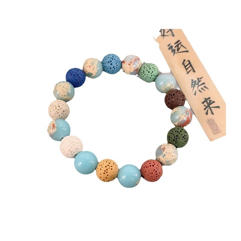 Multicolor Gradient Round Stone Bracelet Unisex Geometric Handmade Jewelry