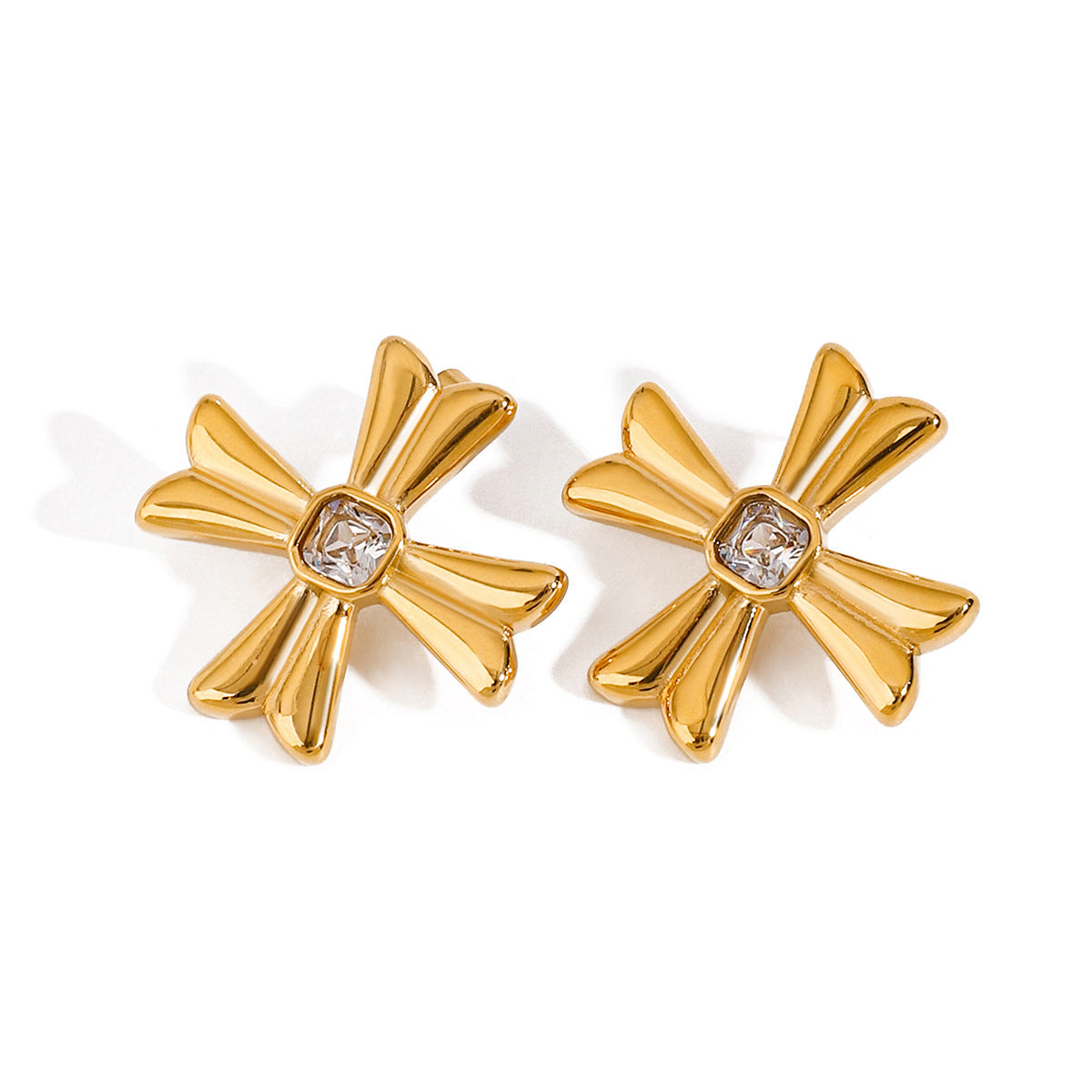Pendientes de titanio con forma de cruz minimalista para mujer, con incrustaciones de pedrería y acabado chapado
