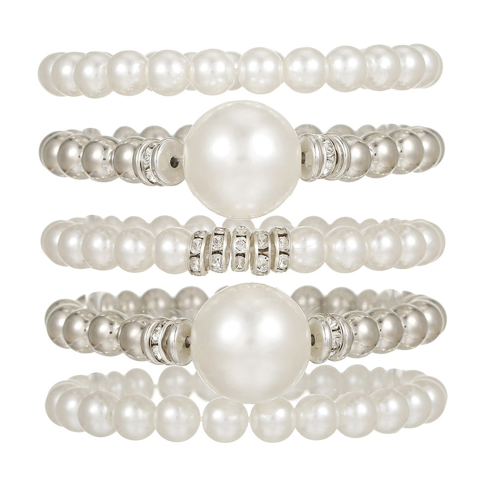 Hip-hop Geometric Round Pearl Rhinestone Bracelet for Women