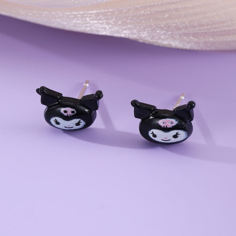 Orecchini a perno in resina con cartone animato minimalista Kuro Mi per bambine dai 3 ai 10 anni, gioielli per bambini stile principessa