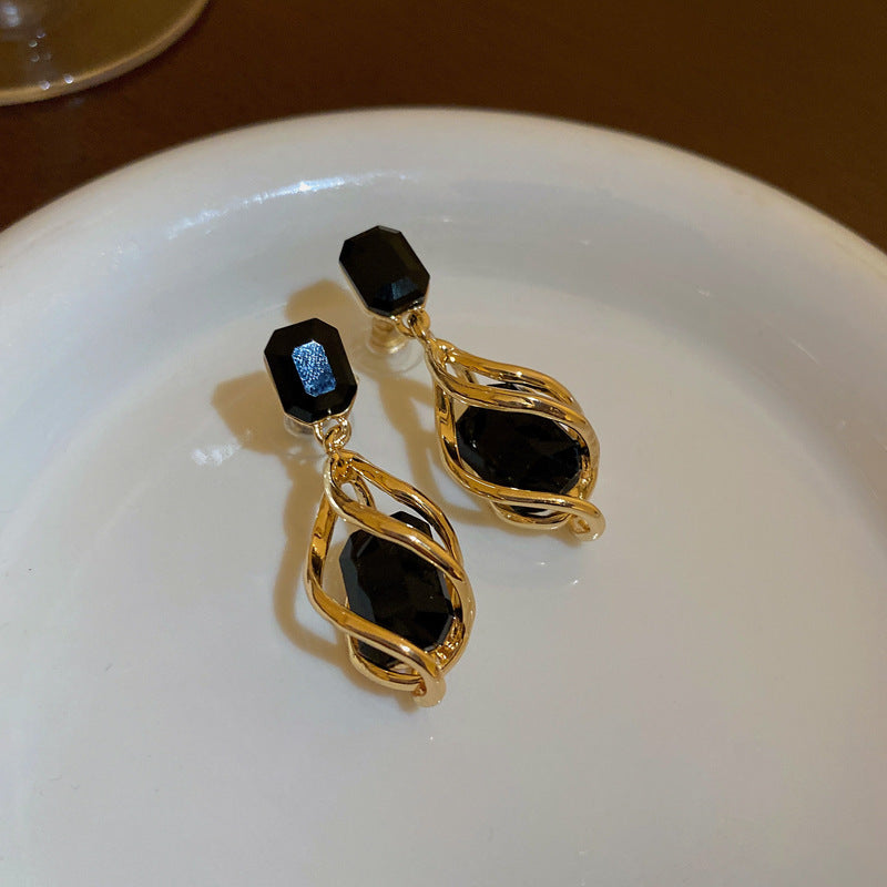 Pendientes de Ángel Retro Artísticos Ovalados con Incrustaciones de Pedrería para Mujer con Base de Cobre y Diseño Geométrico