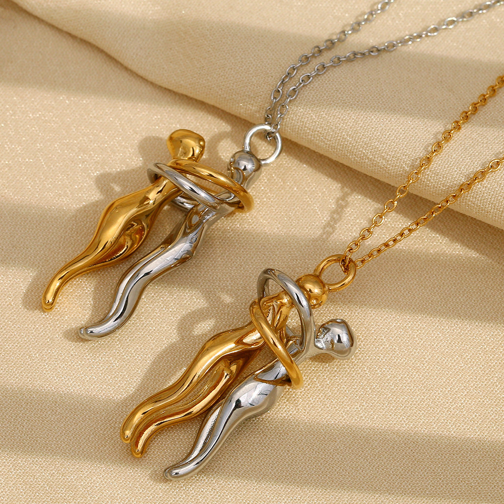 Collana Pendente Geometrica Minimalista alla Moda da Donna in Acciaio Inossidabile 316L con Placcatura in Oro 18K Design Abbraccio Amante