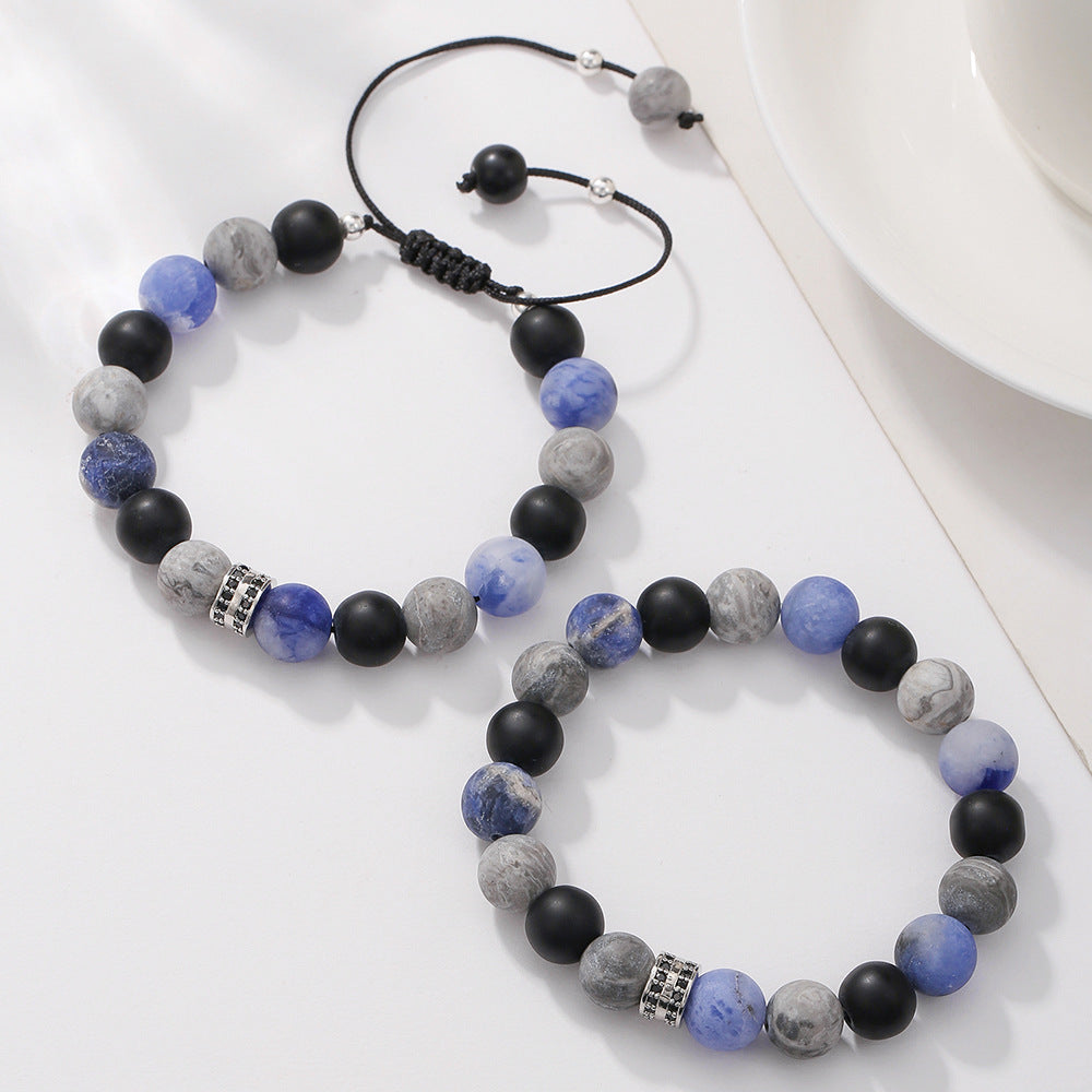 Adjustable Natural Gemstone Beaded Bracelet Unisex Round Geometric Hand Jewelry
