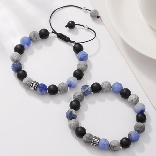 Adjustable Natural Gemstone Beaded Bracelet Unisex Round Geometric Hand Jewelry