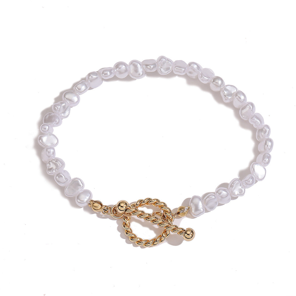 Baroque Irregular Imitation Pearl Stainless Steel Necklace and Bracelet Set for Women with OT Clasp