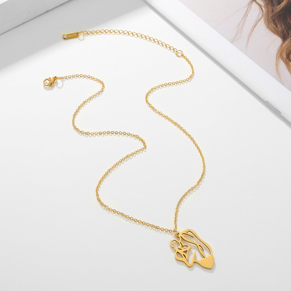 Geometric Gold Plated Stainless Steel Pendant Necklace with Snake Chain for Women