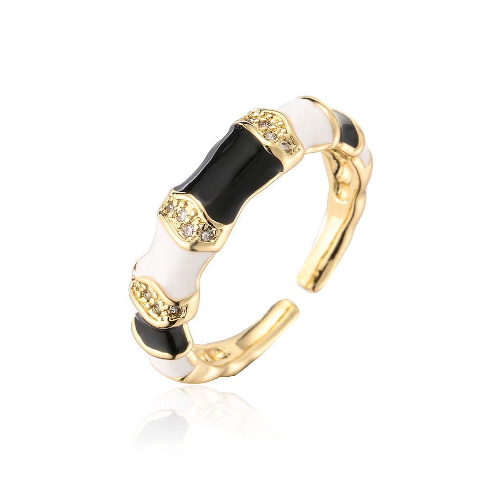 Minimalist Geometric Open Ring for Women Made of Brass with 18K Gold Plating and Zircon Inlay