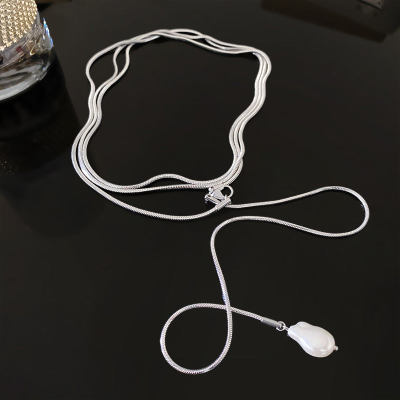 Minimalist Titanium Steel Plated Geometric Bead Pendant Necklace for Unisex Layering