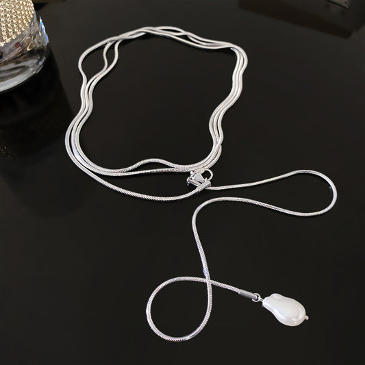 Minimalist Titanium Steel Plated Geometric Bead Pendant Necklace for Unisex Layering