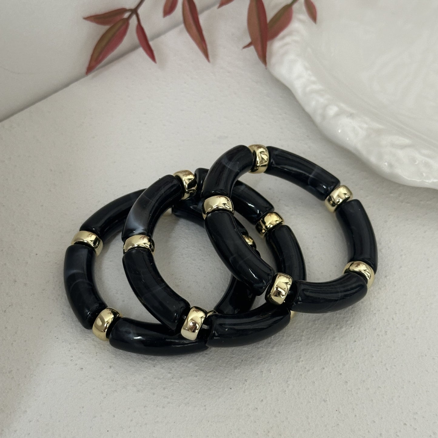 Vintage Minimalist Geometric Resin Plated Bamboo Joint Cuff Bracelet Set