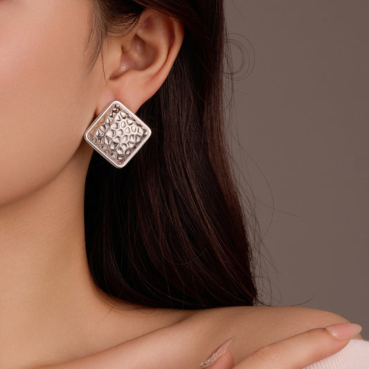 Minimalist Square Textured Titanium Steel Stud Earrings for Women with Plated Finish