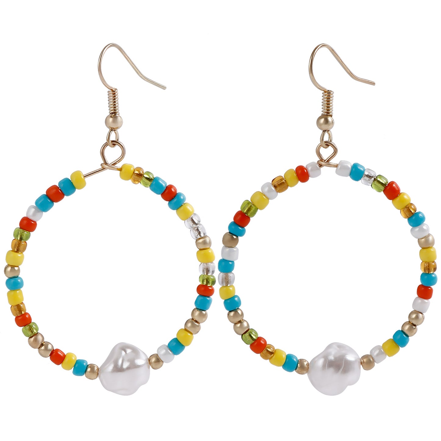 Fashionable Geometric Circle Earrings for Women in Alloy with Plating Finish, Imitation Pearl and Moon Motif Design