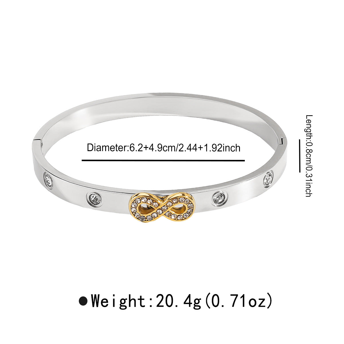 Bracciale alla moda con fiocco e strass a forma di cuore in acciaio inossidabile placcato oro 14K da donna