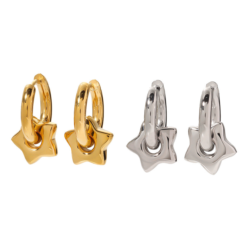 Orecchini a Stella Geometrici Vintage in Acciaio Inossidabile con Placcatura in Oro 18K da Donna