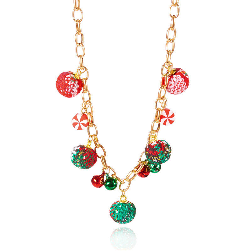 Collar de moda navideño para mujer con dije acrílico de campana, base de aleación de zinc, acabado galvanizado, cadena O, motivos festivos de copos de nieve y renos