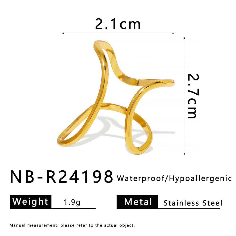 Anello minimalist asimmetrico in acciaio inossidabile a forma geometrica per donna con finitura lucida e trama lineare