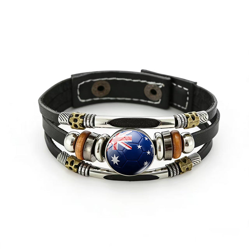 Bracciale unisex vintage in pelle placcata con forme geometriche, multistrato, intrecciato