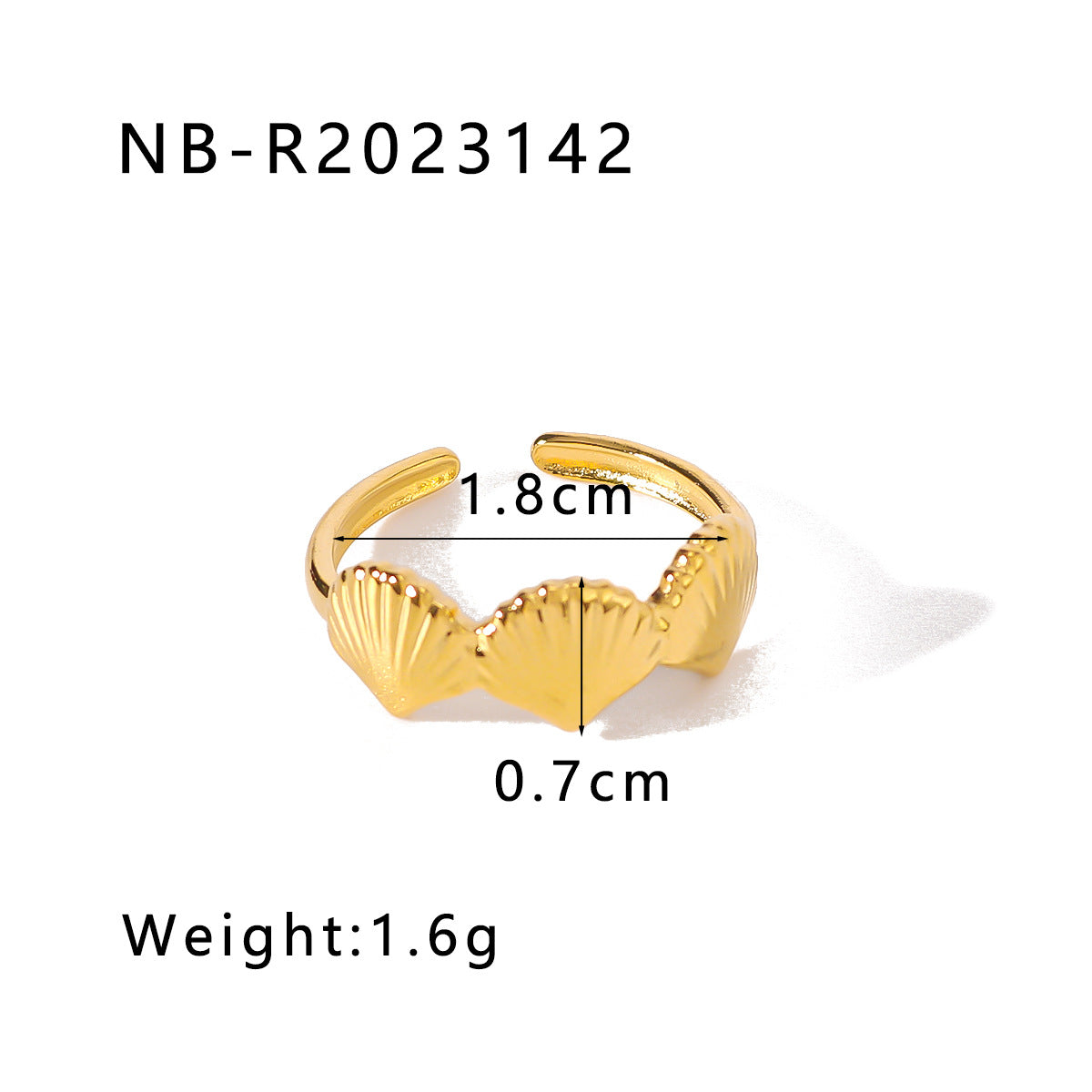 Anello Unisex in Acciaio Inossidabile a Forma di Stella Marina Stile INS, con Textura a Conchiglia e Placcatura Sottovuoto in Oro 18K