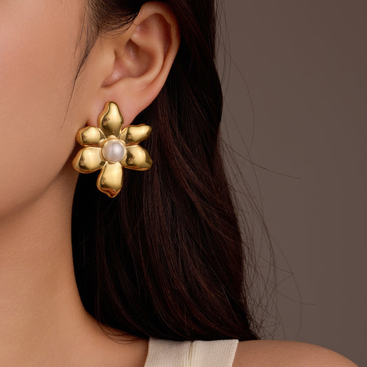 Orecchini a perno da donna a forma di petalo in acciaio inossidabile placcato in stile vintage