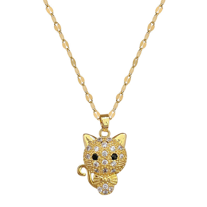 Collana Farfalla Gatto Ciondolo Lusso Strass Acciaio Titanio Catena Donna Unisex Dolce Geometrica Collana Clavicola
