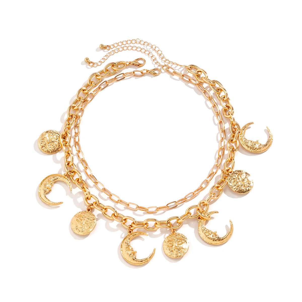 Collana con Pendente a Mezzaluna Stile Vintage con Catena a Doppio Strato e Dettagli Nappa per Donna in Lega con Finitura Galvanica