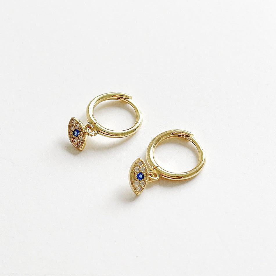 Sweet 925 Sterling Silver Star Inlay Rhinestone Evil Eye Earrings for Women