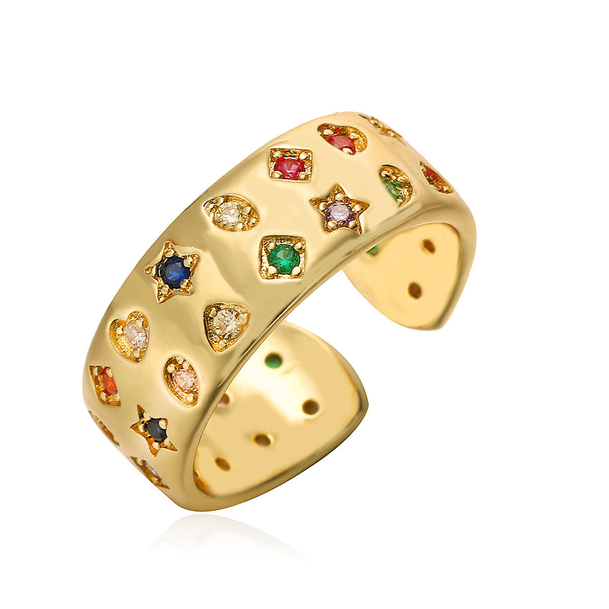 Anello Aperto Geometrico da Donna con Zirconia Micro-Incastonata su Base in Rame, Accessorio Vintage alla Moda
