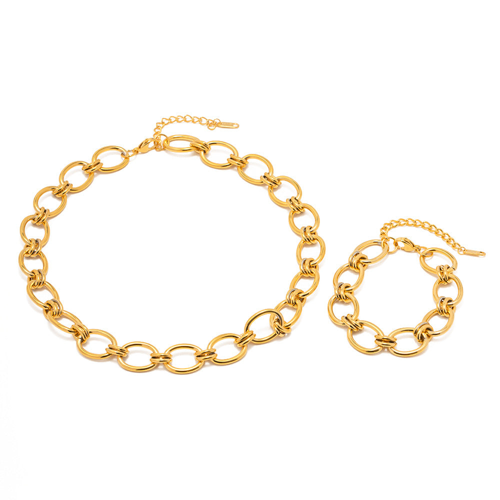 Trendy Geometric Circle 18K Gold Plated Stainless Steel Chunky Chain Bracelet for Women